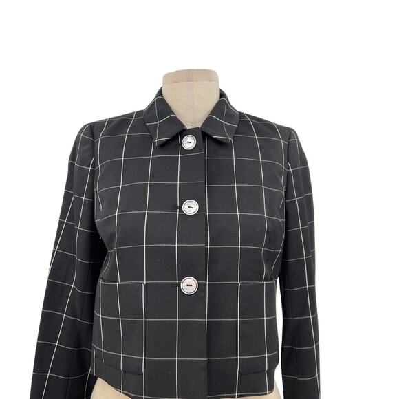 Brooks Brothers Black Windowpane Print Cropped Blazer Wool Size‎ 2P Petite - Picture 4 of 15